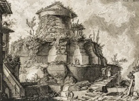 Piranesi, Giovanni Baptista – Vier doppelblattgroße Radierungen aus "Le Antichitá Romane". Rom, 1756. Blattmaße: 51 x 72 cm. Vorhanden: I.…