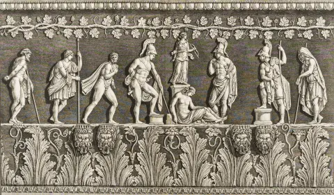 Piranesi, Giovanni Battista – Drei doppelblattgroße Radierungen aus: "Vasi, candelabri, cippi, sarcofagi, tripodi, lvcerne ed ornamenti…