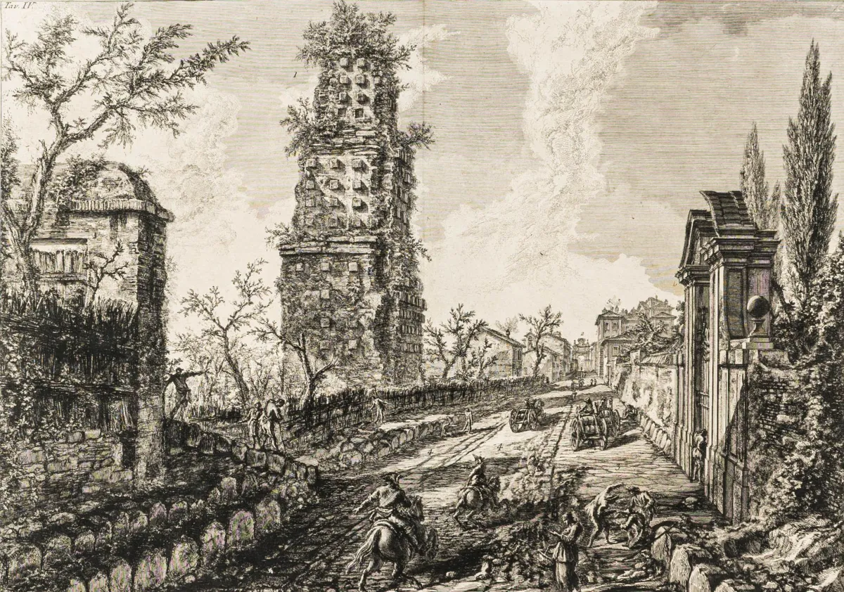 Piranesi, Giovanni Battista – Tri bakroreza dvostrukog lista Francesca Piranesija iz "Antichitá d'Albano e de Castel Gandolfo". Rim,…