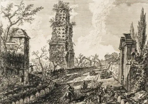 Piranesi, Giovanni Battista – Drei doppelblattgroße Radierungen von Francesco Piranesi aus "Antichitá d'Albano e de Castel Gandolfo." Rom,…