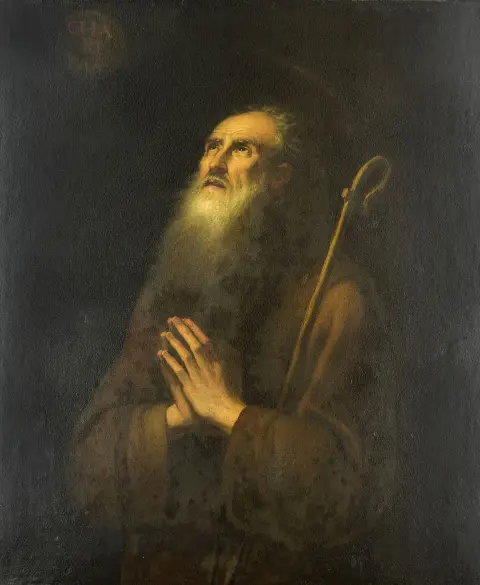 Unbekannt – Franziskus von Paola. Öl auf Leinwand. Wohl 19. Jahrhundert. Leinwand: 98,5 x 81,5 cm. Gerahmt: 126 x 109,5 cm. Franz von…