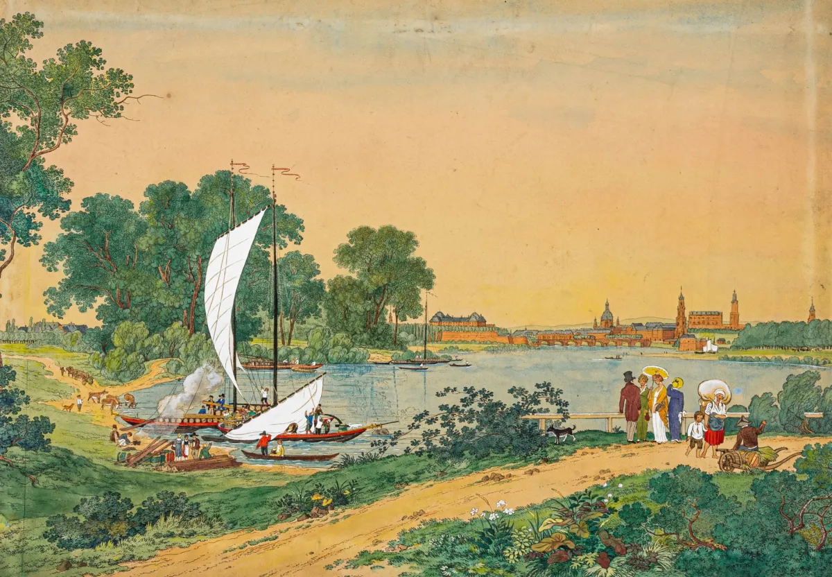 Zingg, Adrian – Dresden vom Pieschener Winkel. Gouache i akvarel preko bakropisa