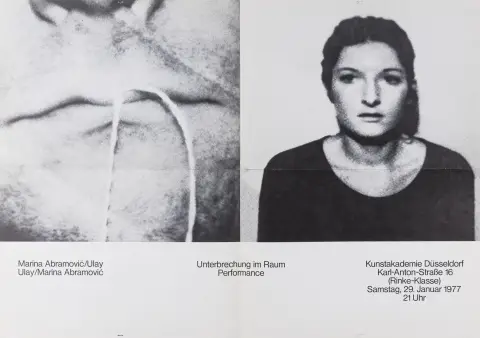 Abramovic, Marina und Ulay – Unterbrechung im Raum. Offset-Plakat zur Performance in der Kunstakademie Düsseldorf am 29.01.1977.…