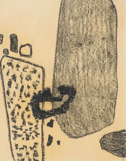 Ackermann, Max – Erinnerung an die Provence. Kohle auf Velin. Verso auf dem Unterkarton signiert, betitelt und datiert. 1953. Blattmaße:…