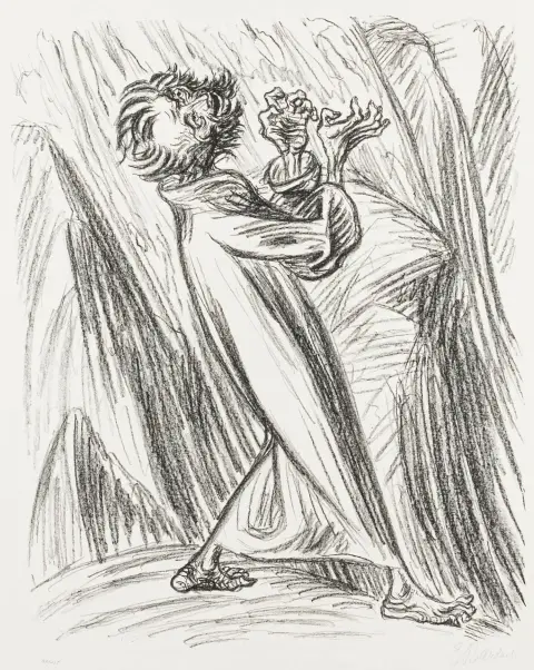 Barlach, Ernst – Empörung (Der Prophet Elias). Lithographie auf chamoisfarbenem Velin. Signiert unten rechts mit Bleistift. Unten links…
