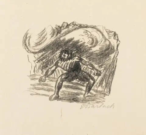 Barlach, Ernst – Prometheus 1 (Der Empfänger). Lithographie auf dünnem Japanpapier. Mit Bleistift signiert. 1924. Blattmaße: 25,5 x 26,5…