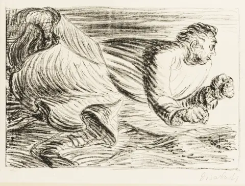 Barlach, Ernst – Rasender Barbar. Lithographie auf Van Gelder Zonen. Signiert und nummeriert. Exemplar: 48/50. 1916/17. Motivmaße: 27,5 x…