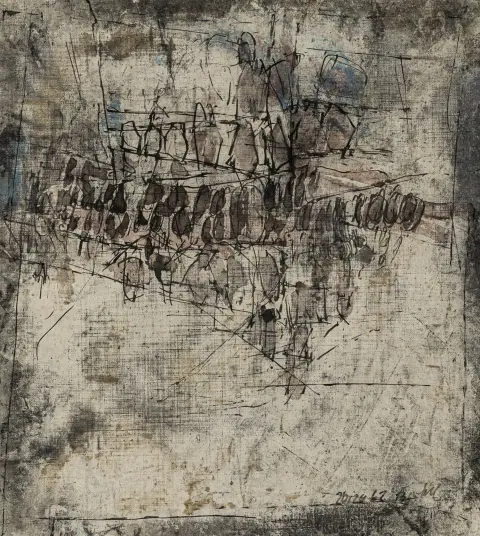 Bartel, Kurt – Ohne Titel. Mischtechnik auf Leinwand. Signiert und datiert unten rechts. Ibiza, 1962. Bildmaße: 25 x 22,5 cm. Auf Leiwand…
