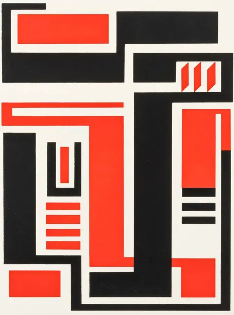Buchholz, Erich – Schwarz-Rot. Zweifarbige Serigraphie auf geripptem Papier. Verso mit dem Nachlassstempel, der Signatur von Helena…