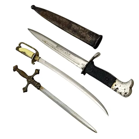 Miniatur-Säbel, Miniatur-Schwert Mont-Saint-Michel und Miniatur-Seitengewehr Solingen, Brieföffner