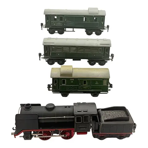 Märklin Dampflok R 910 mit Tender, Personen- und zwei Gepäckwagen, Spur 0, 1930er Jahre