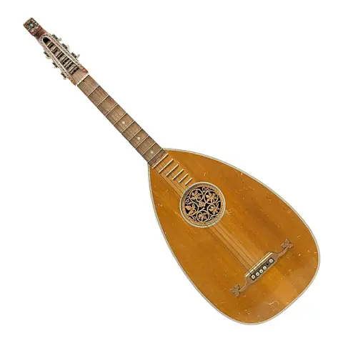 Gitarrenlaute mit geschnitzter Rosette, Walter Wild Markneukirchen, mit Trageband