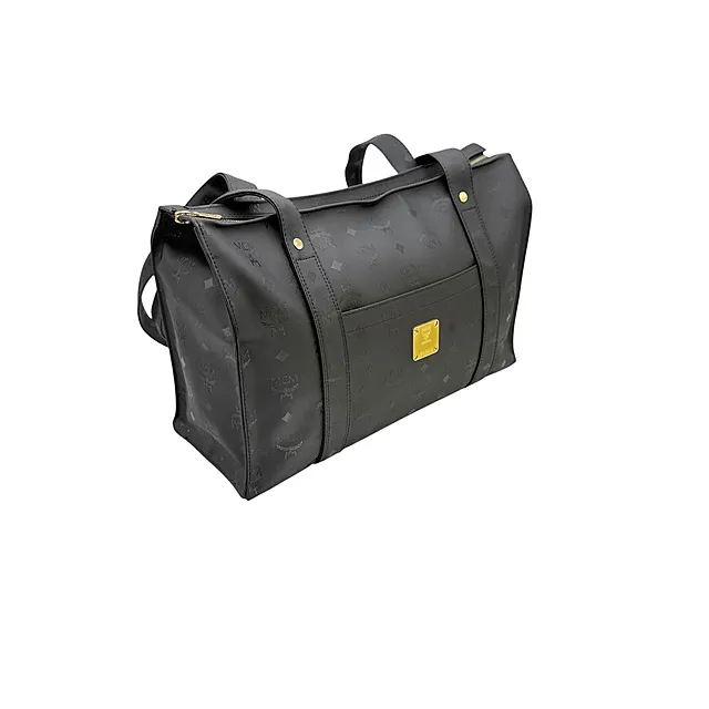 MCM München 黑色尼龙手提包,满印字母图案和铭牌,“Made in Germany”