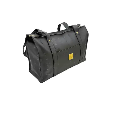 MCM München Handtasche aus schwarzem Nylon mit Allover-Monogramm und Plakette, „Made in Germany“