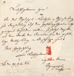 Schreyvogel, Josef – Billet an einen Dramatiker. 1832