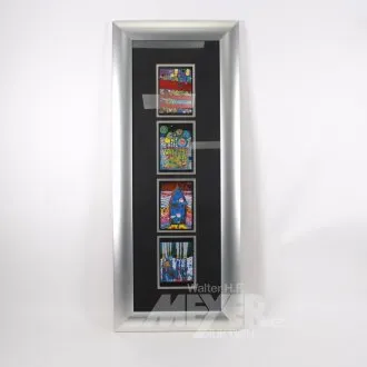 Picture frame with 4 prints in postcard format after F. Hundertwasser