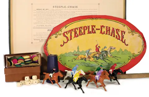 STEEPLE-CHASE – Jeu de course de chevaux avec 6 cavaliers en étain