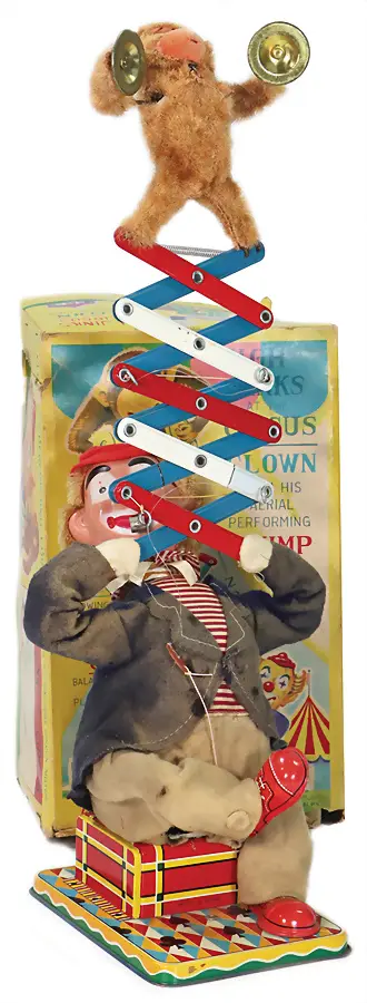 Jouet à batterie, clown avec singe