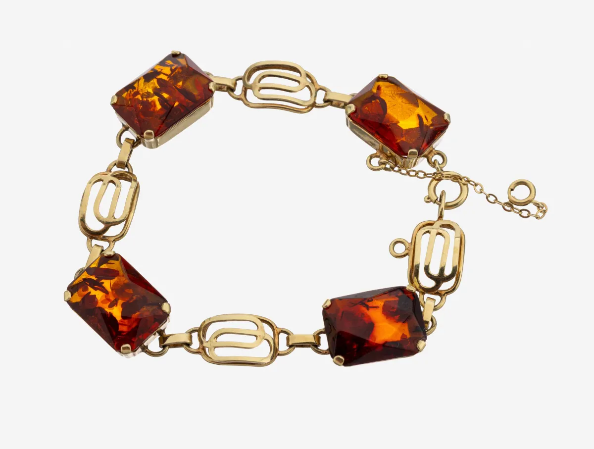 14 kt Gold Bernstein-Armband, GG 585/000, 4 facett. Bernsteine, abstrakte