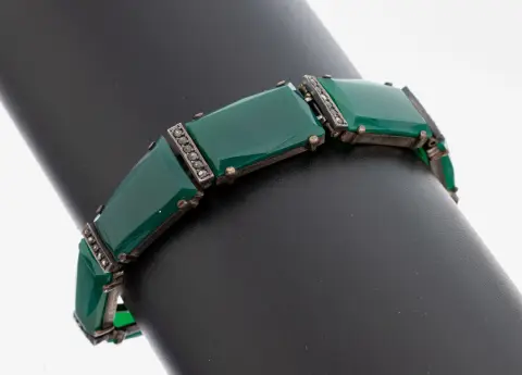 Bracelet Art déco en agate, Idar-Oberstein, années 1930, argent 925, légèrement dégradé