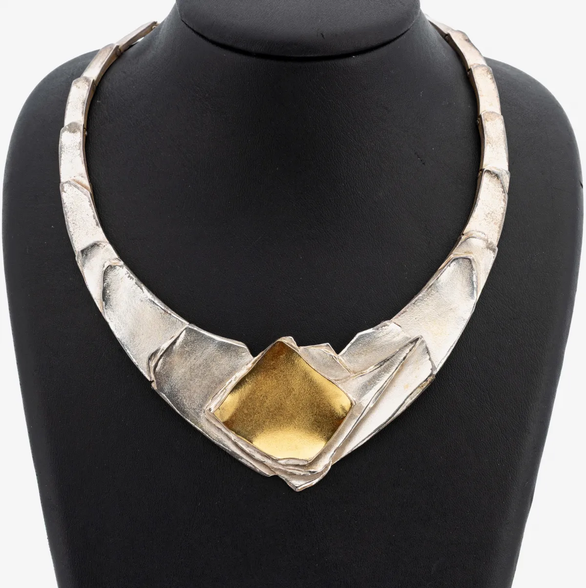Collier designer original, années 1970, argent 925, forme organique abstraite