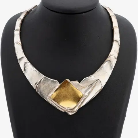 Collier designer original, années 1970, argent 925, forme organique abstraite