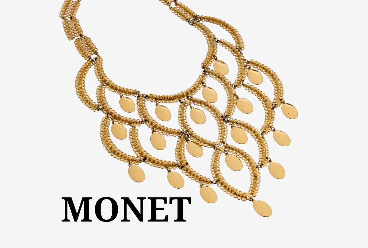 Collier fantaisie MONET, USA années 1980, opulent, multi-rangs