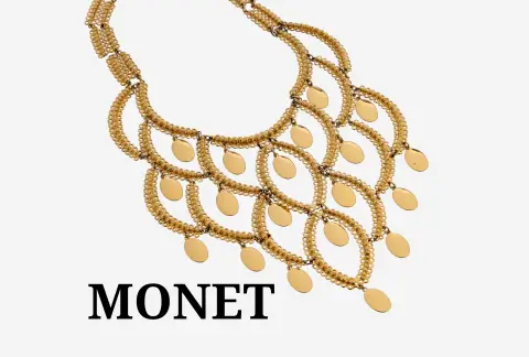 Collier fantaisie MONET, USA années 1980, opulent, multi-rangs