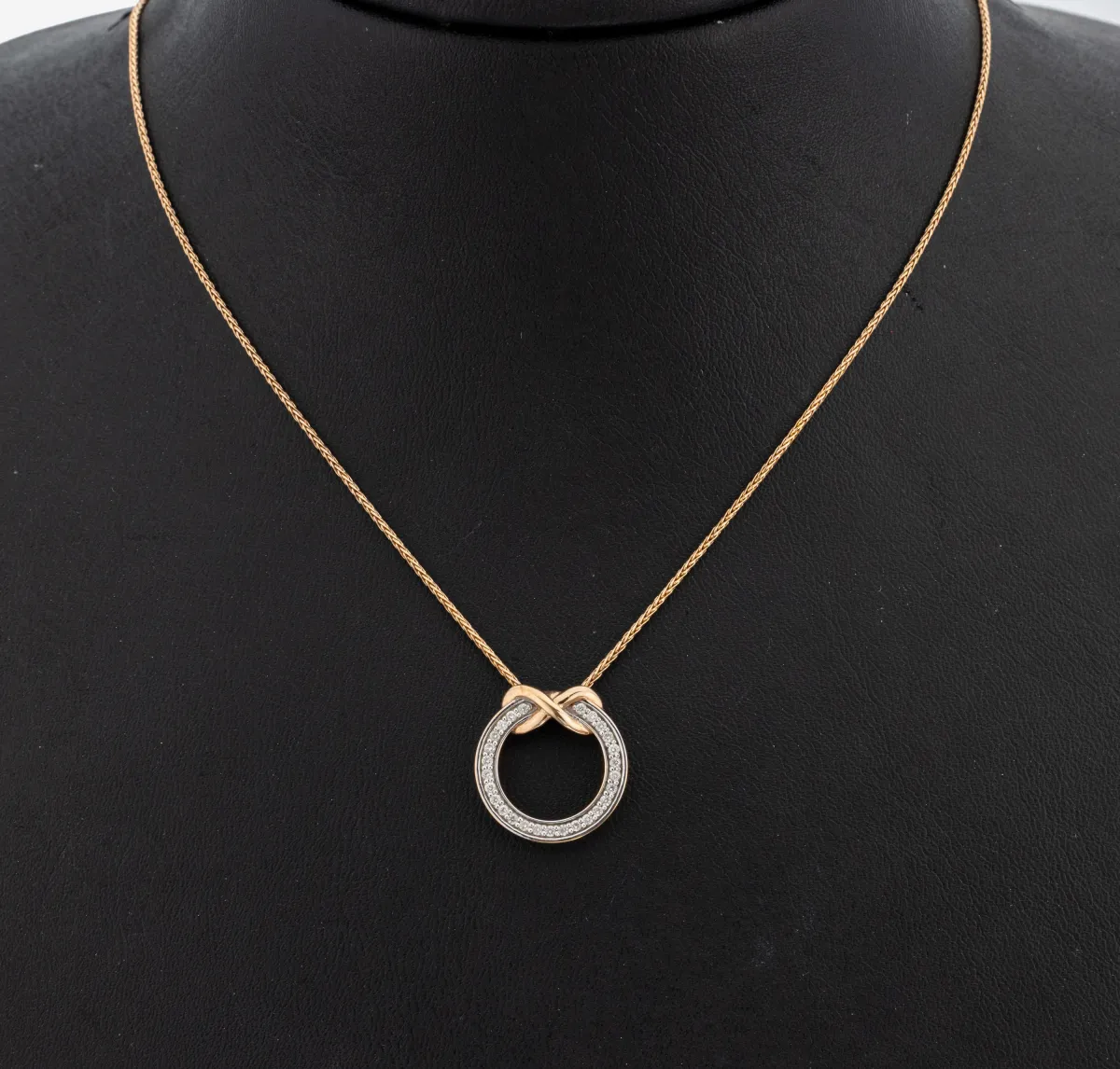 Pendentif diamant or 9 kt, RG/WG 375/000, cercle simple avec ornement de boucle, 27