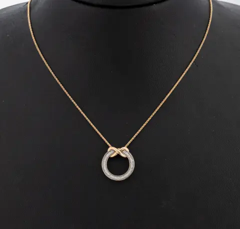 Pendentif diamant or 9 kt, RG/WG 375/000, cercle simple avec ornement de boucle, 27