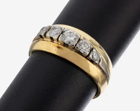 Bague diamantée en or 14 ct, or jaune/blanc 585/000 poinçonné, ancienne alliance, modifiée