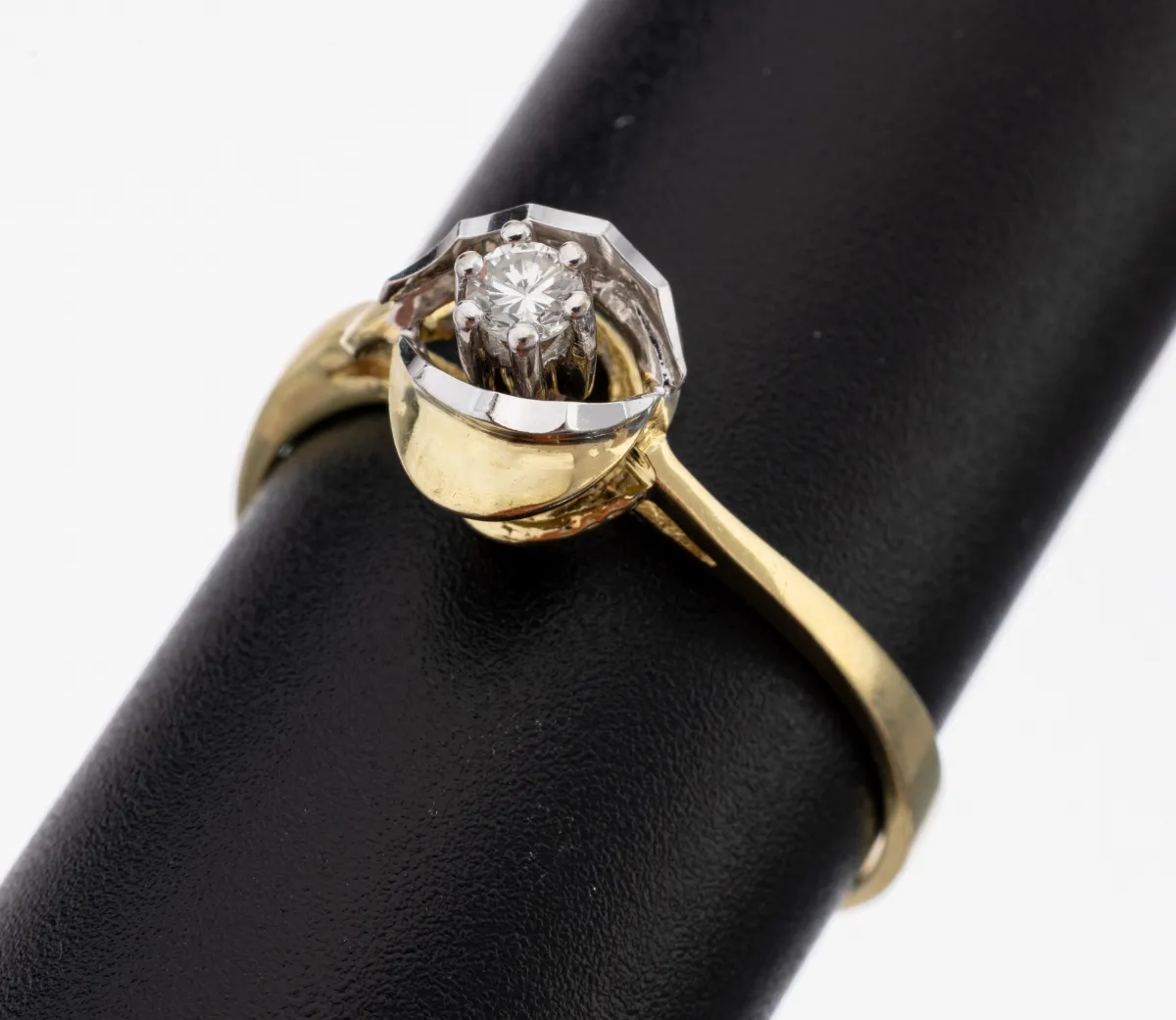 Bague diamantée en or 14 ct, or jaune/blanc 585/000, design inhabituel, serti en or blanc