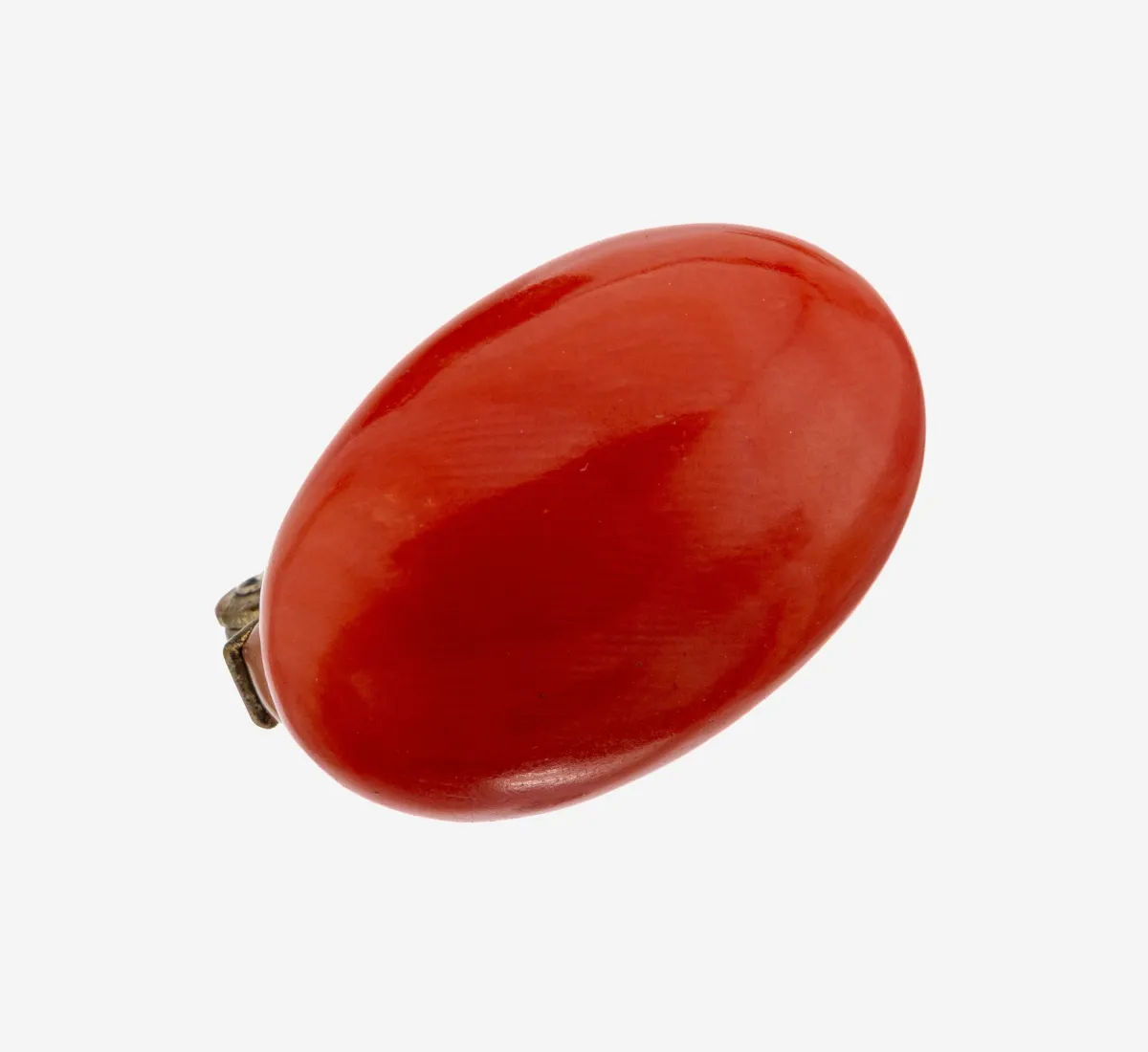 Korallen-Brosche, gr. ovaler Korallen- Cabochon, Broschierung Metall, rs. Klebespuren,