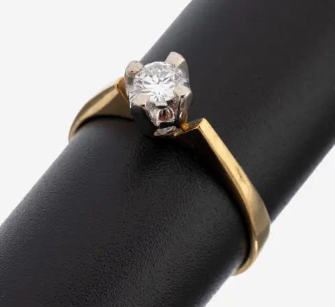 Bague solitaire or 14 kt, or gris/blanc 585/000, diamant serti en or gris env. 0,20 ct