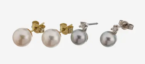Lot de 2 paires de boucles d'oreilles en perles de culture, 1x or jaune 585/000, 2 perles de culture Akoya diam. env. 7,8 mm