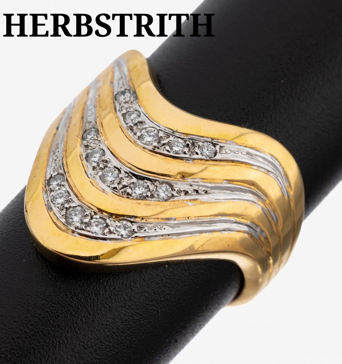 18 kt gold HERBSTRITH diamond ring, 750/000, curved unusual design