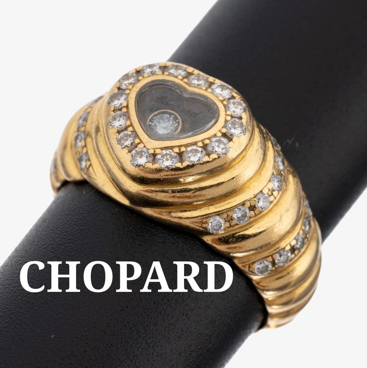 18 kt gold CHOPARD diamond ring, 750/000, tiered design, heart-shaped head, 1