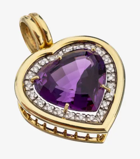 Pendentif améthyste-brillant en or 14 kt, or gris 585/000, fabrication de qualité
