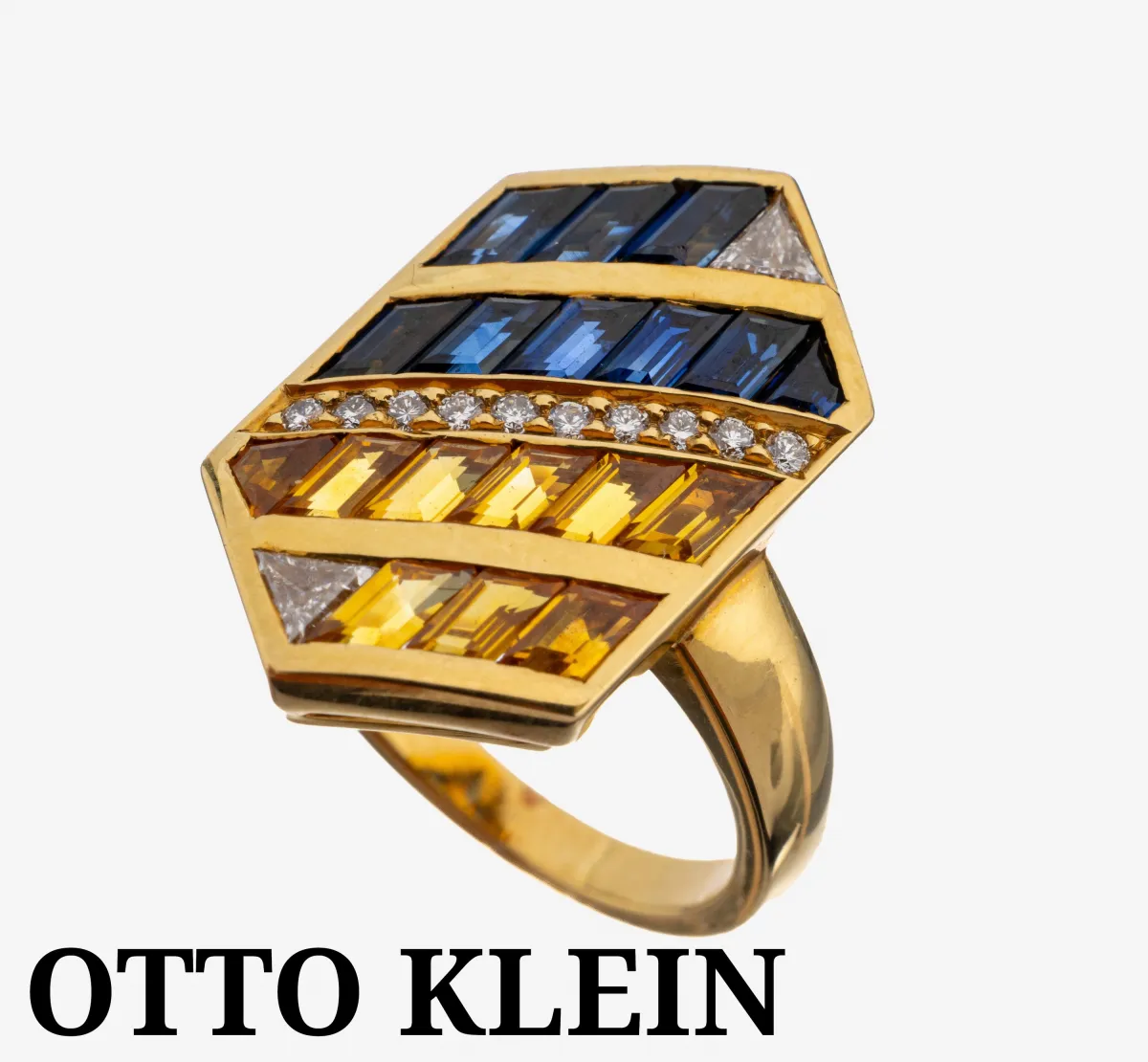 Bague OTTO KLEIN or 18 kt saphir-diamant, or gris 750/000, fabrication de qualité, 9