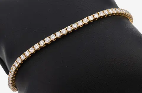 Bracelet en or 14 ct avec ligne de brillants, or jaune 585/000, 68 brillants total env. 3,50 ct