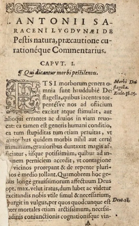 (Saracenus,J.A. – De peste commentarius, in quo praeter pestis naturae praecautionis etiam atque curationis ipsius explicationem