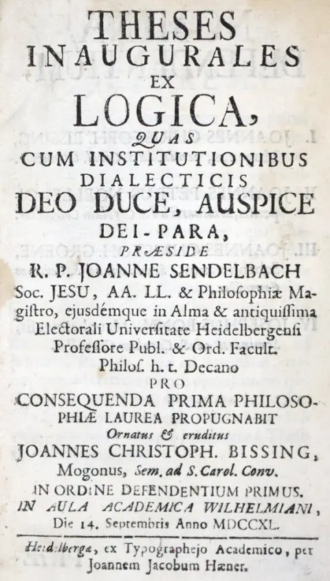 Sendelbach,J. – Theses inaugurales ex logica, quas cum institutionibus dialectis deo duce,..