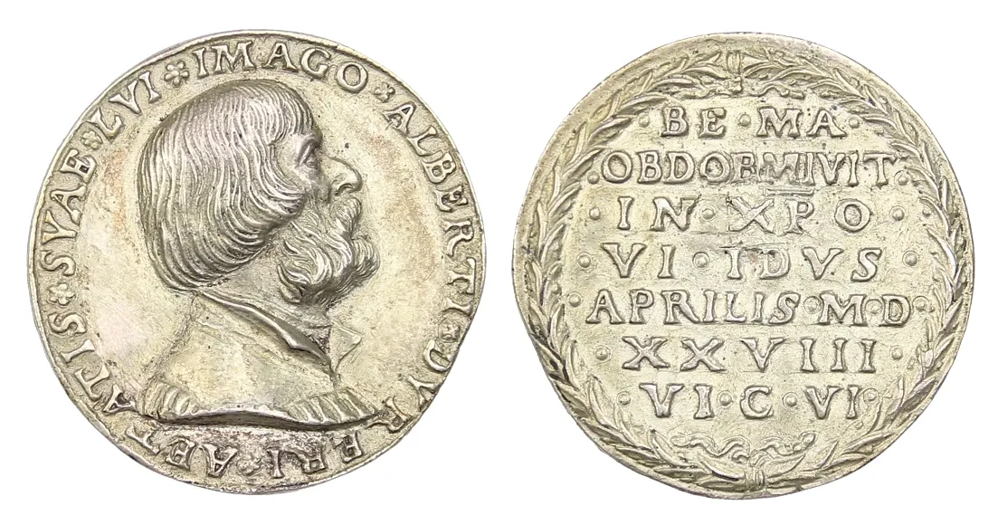 Neurenbergse zilveren medaille op Albrecht Dürer – medaille van Matthes Gebel op de dood van Albrecht Dürer 1528, Ø 38 mm, 22,2 gr.