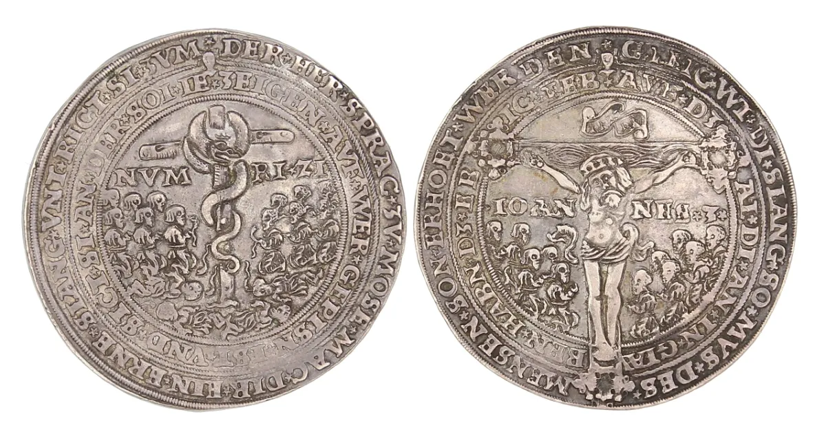 Brunswick Plague – thick taler under Henry the Younger (1514 – 1568) – Heavy silver medal (thick taler) by Kunze Stridinger alias Martin Keule on the plague, so-called "Pesttaler", Ø 47 mm, 58.1 g, undated (around 1545), struck original, VF/about XF with fine toning, very rare as a double taler (thick taler)