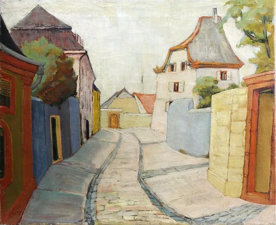 Kaus, Max (Berlin 1891 – 1977 Berlin) – Obraz „Straße in Breisach”, olej na płótnie, sygnowany i datowany „M.Kaus 26”