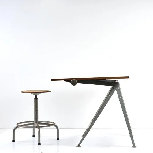 Friso Kramer , Wim Rietveld – Zeichenpult / Arbeitstisch 'Reply' mit Hocker, 1954