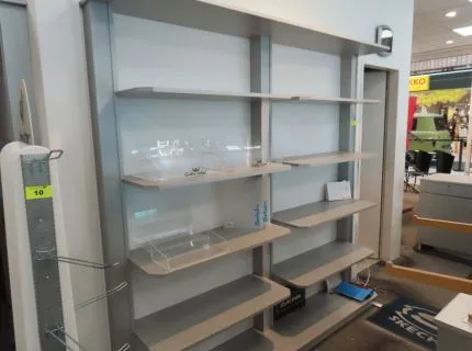 1 Posten Regalsystem, bestehend aus: 2 Wandregalen mit Rückwand, 1 x ca. 2 m x 2 m, grau, mit 8 Fachböden, 1 x ca. 2 m x 1 m, grau, mit 4…
