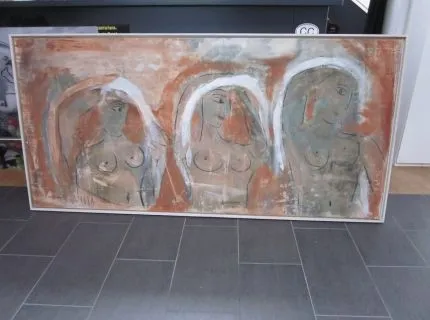 1 tableau encadré, motif : 3 femmes, du 04.03.2003, dimensions : env. 99,5 cm de largeur et 205 cm de hauteur