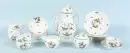 Service à café, 21 pièces "Herend" – porcelaine, peint à la main, décor "Rothschild", bord doré ondulé avec motif tressé structuré, 6 tasses avec...