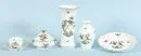 Porcelain pieces, 6 pieces "Herend" – Porcelain, hand-painted, "Rothschild" decor, gold rim, 2 vases (H= 14/21 cm), 1 mocha cup with saucer, bowl,…